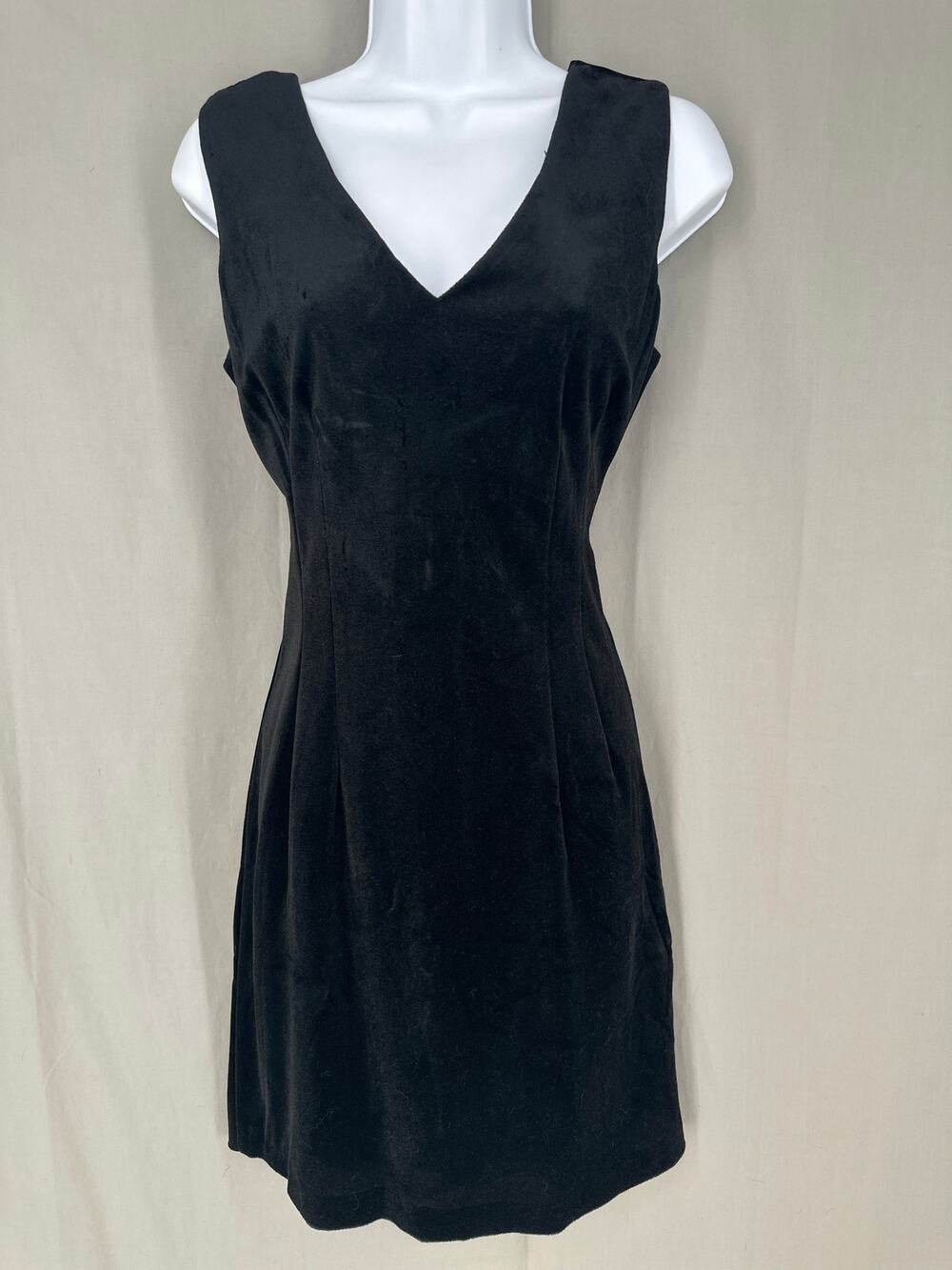 90s Vintage Dress Womens Small Black Velvet Mini V Neck Minimalist Whimsigoth